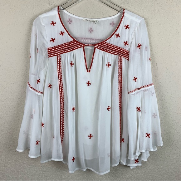 Floreat Tops - FLOREAT White Boho Blouse Red Embroidery 8